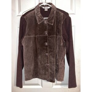 vtg Nygard Brown Sweater Cardigan‎ womens m Suede Silk Knit Jacket. Button up